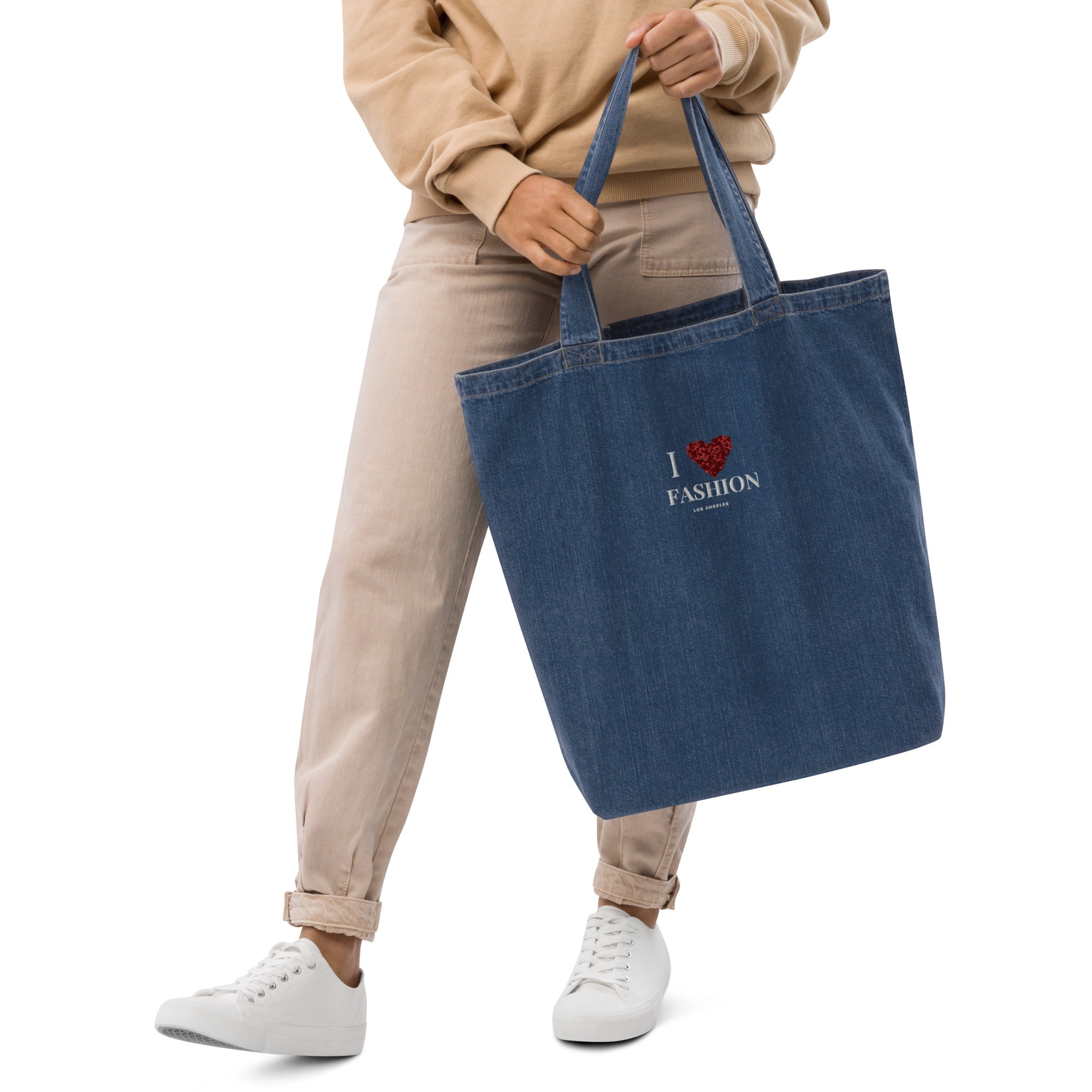 Rose Heart | Organic denim tote bag