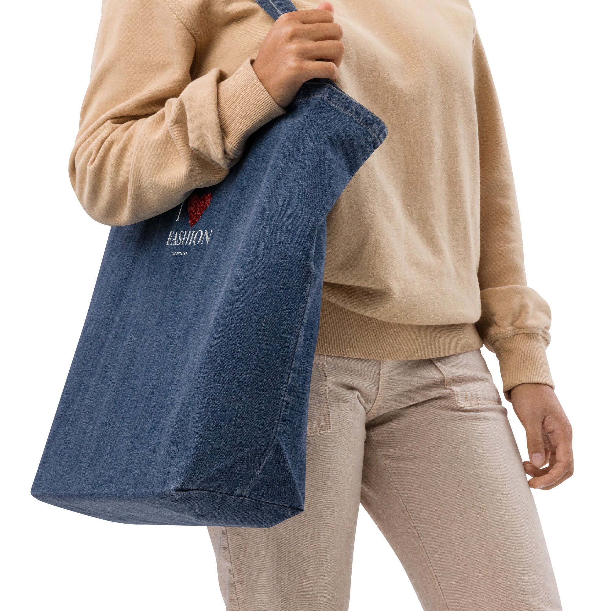 Rose Heart | Organic denim tote bag