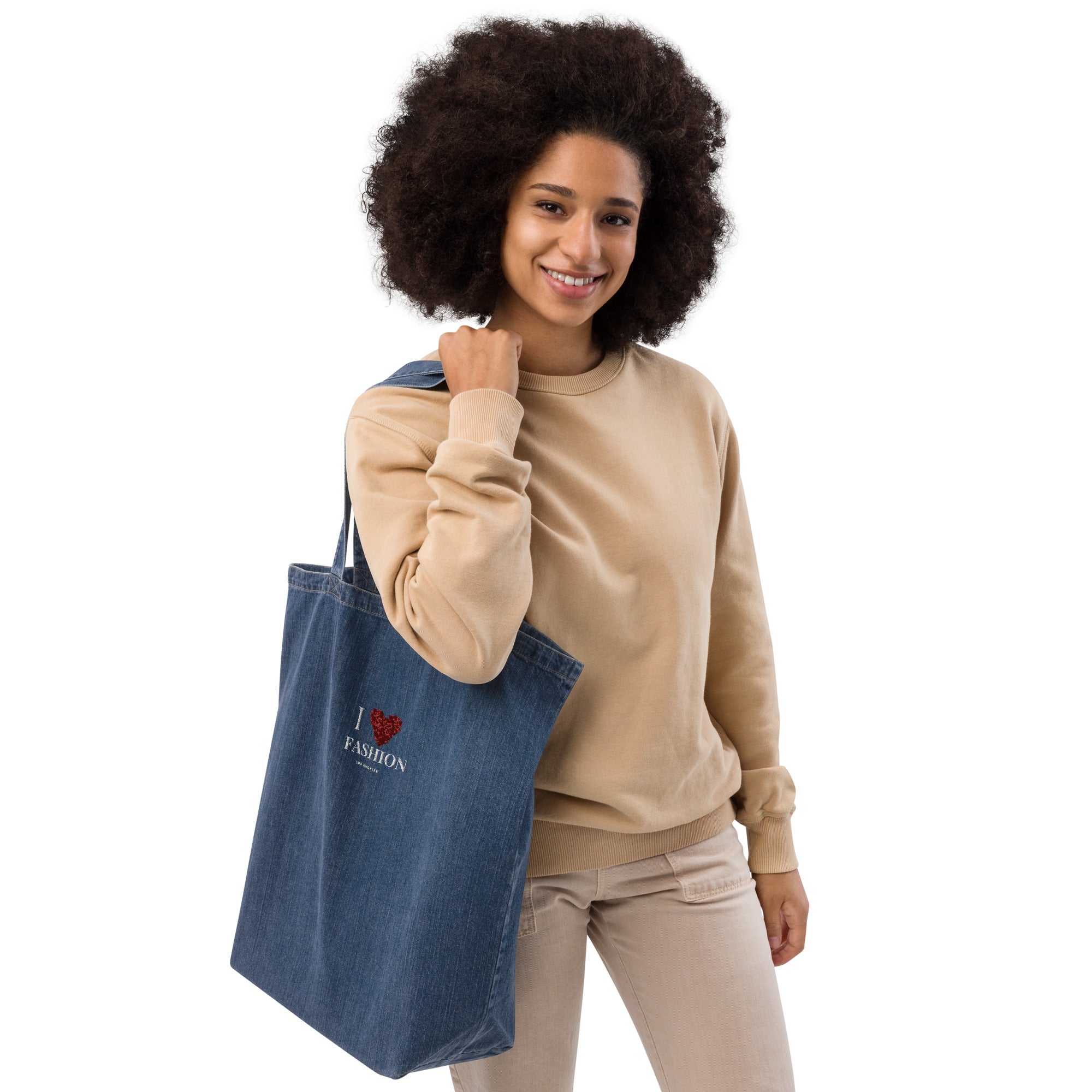 Rose Heart | Organic denim tote bag